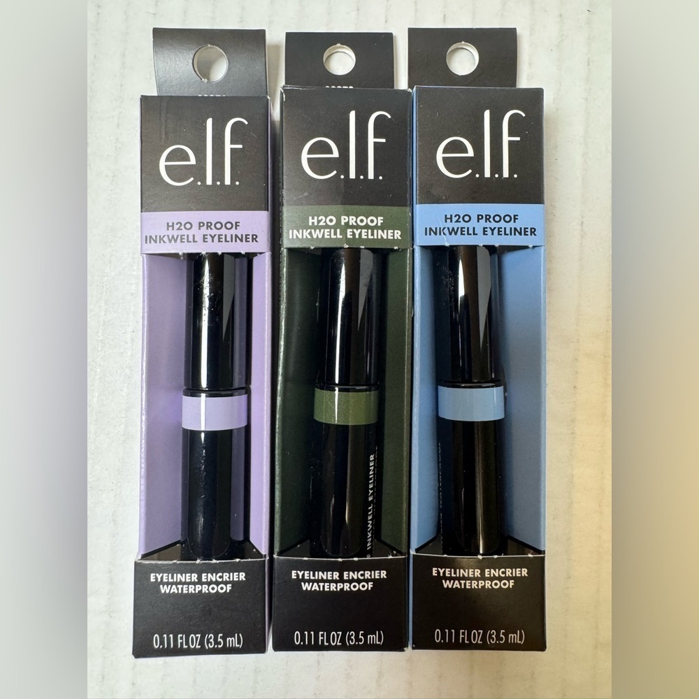 e.l.f. H2O Proof Inkwell Eyeliner, Dark Envy, 
Lavender Daze, & Bluebird